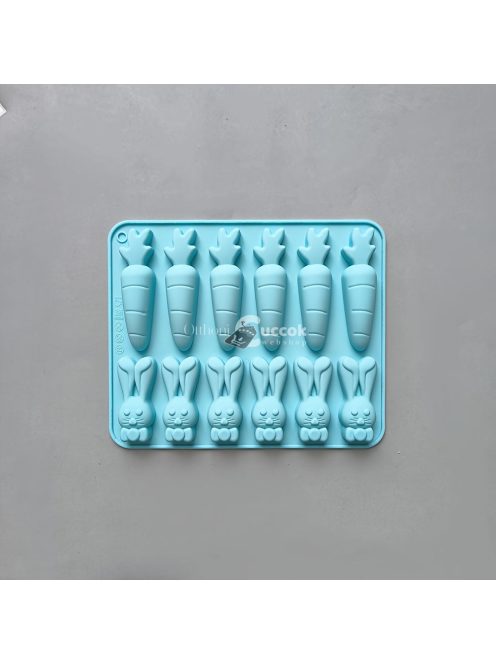 12-üreges szilikon nyúl és répa alakú forma cukorkához, csokoládéhoz és tortához