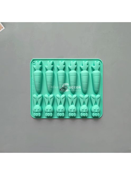 12-üreges szilikon nyúl és répa alakú forma cukorkához, csokoládéhoz és tortához