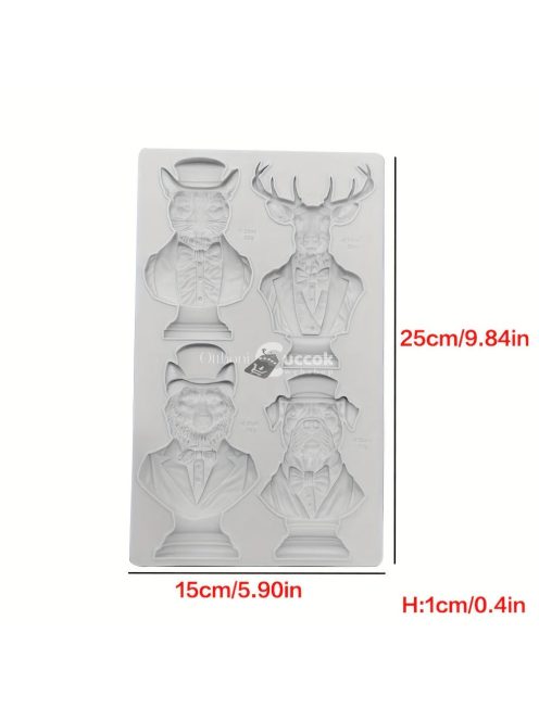 BPA-mentes szilikon fondant forma - Szarvas, macska és kutya úriember alakzatok