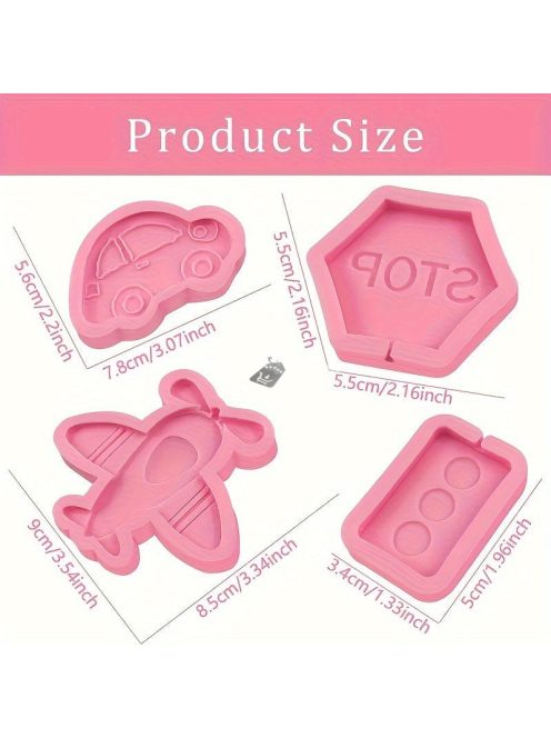 Szilikon Formák 4 részes készlet, Aranyos autó és repülőgép csokoládéformák közlekedési lámpával és Stop táblával