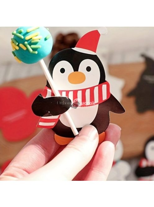 100 db-os karácsonyi nyalóka tartó kártya - Mikulás, pingvin, hóember mintákkal