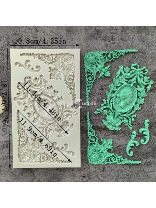 Szilikon Fondant Forma klasszikus Kameóval és díszes kerettel