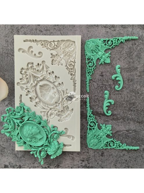 Szilikon Fondant Forma klasszikus Kameóval és díszes kerettel