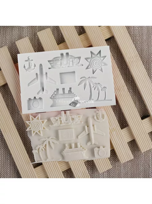 Utazás témájú szilikon fondant formakészlet - Repülőgép, pálmafa, hajó formák