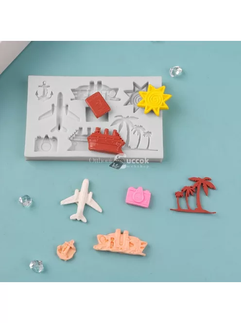 Utazás témájú szilikon fondant formakészlet - Repülőgép, pálmafa, hajó formák