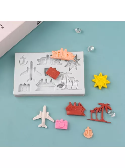 Utazás témájú szilikon fondant formakészlet - Repülőgép, pálmafa, hajó formák