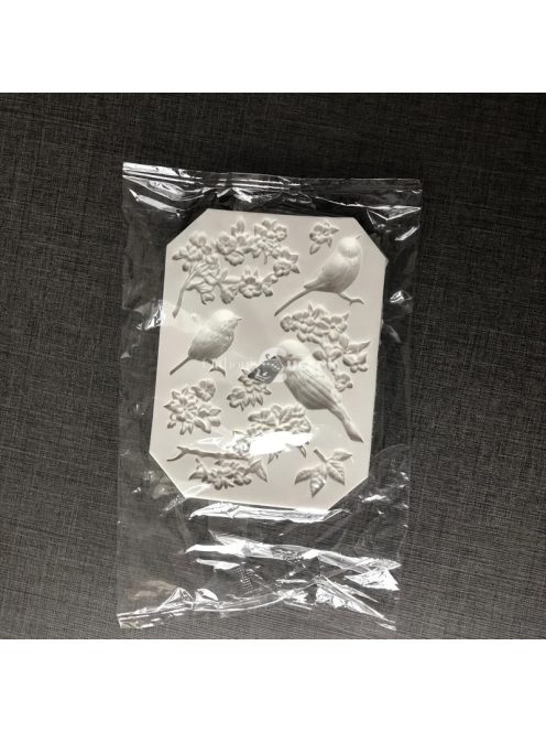 Szilikon madár és virágzó ág fondant forma