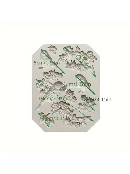 Szilikon madár és virágzó ág fondant forma