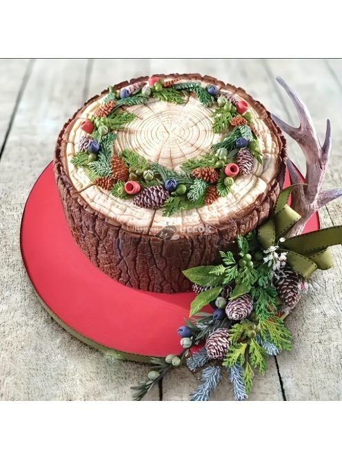 Szilikon fondant forma tortadíszítéshez, téli lombozat virágfüzér