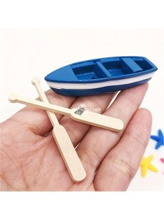   2 db-os miniatűr horgászhajó készlet fa evezőkkel, kék gyanta hajófigura