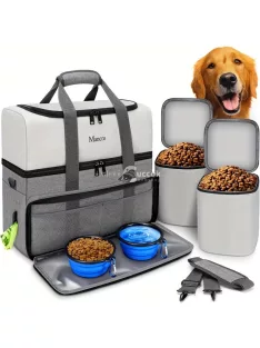  Kétrétegű Kutya Utazótáska, 2 Extra Nagy Élelmiszer-tartállyal