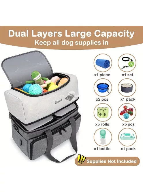 Kétrétegű Kutya Utazótáska, 2 Extra Nagy Élelmiszer-tartállyal