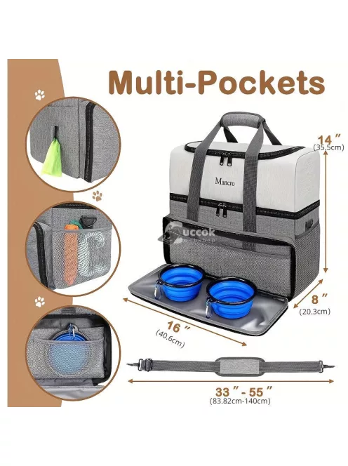 Kétrétegű Kutya Utazótáska, 2 Extra Nagy Élelmiszer-tartállyal