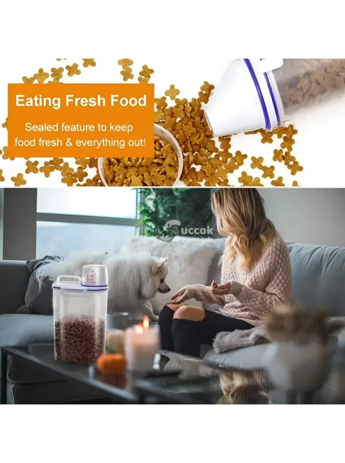 Légmentesen Záródó Műanyag Kutyaeledel Tároló Vödör Mérőpohárral És Fogantyúval