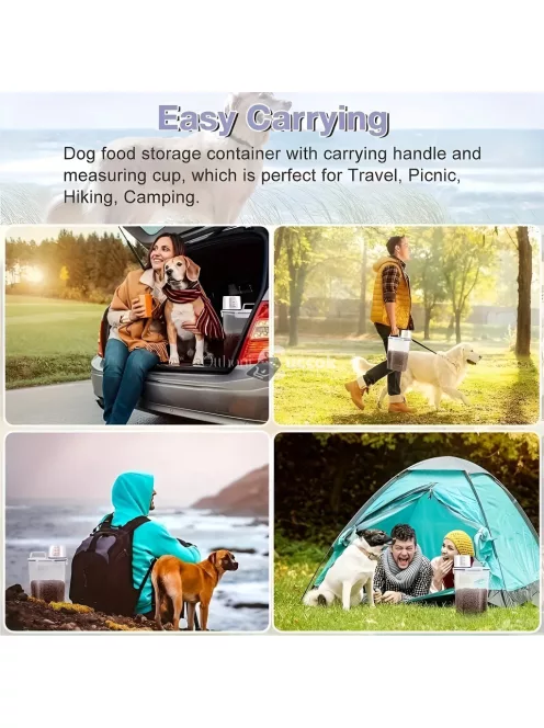 Légmentesen Záródó Műanyag Kutyaeledel Tároló Vödör Mérőpohárral És Fogantyúval