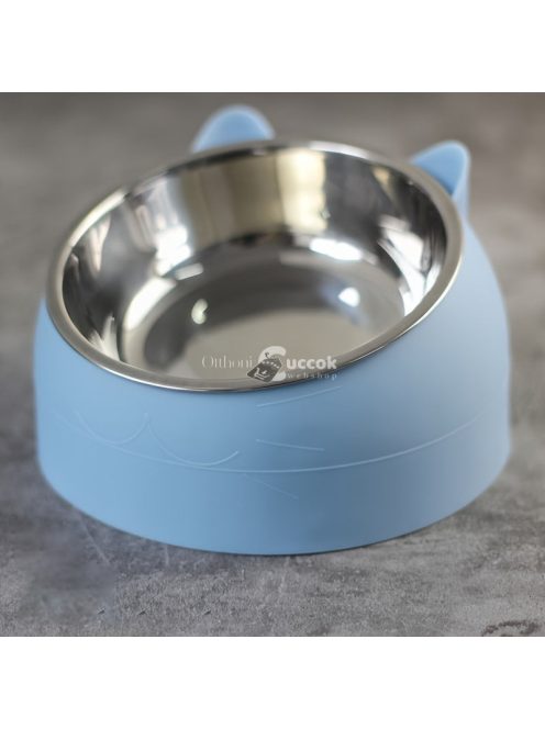 15 Fokkal Emelt Rozsdamentes Acél Macska Etető Tál Csúszásmentes Alappal