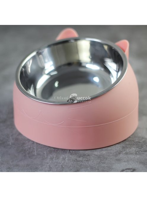 15 Fokkal Emelt Rozsdamentes Acél Macska Etető Tál Csúszásmentes Alappal