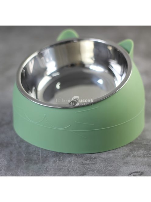 15 Fokkal Emelt Rozsdamentes Acél Macska Etető Tál Csúszásmentes Alappal