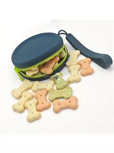   Kutyacsemege tasak, hordozható szilikon kutyaeledel tasak zsinórral és horoggal