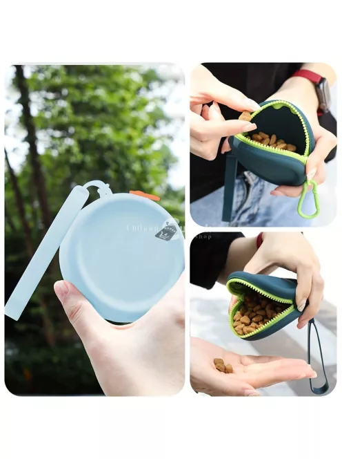 Kutyacsemege tasak, hordozható szilikon kutyaeledel tasak zsinórral és horoggal