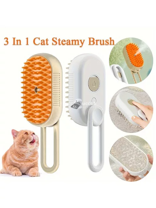 3-az-1-ben Macska Gőzkefe - Gyengéd Ápolás és Szőrtelenítő Fésű Macskáknak
