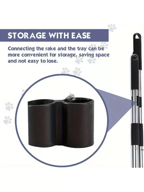 Kutyaürülék-felszedő - Állítható hosszú nyél, tartós rozsdamentes acél gereblye és tálca