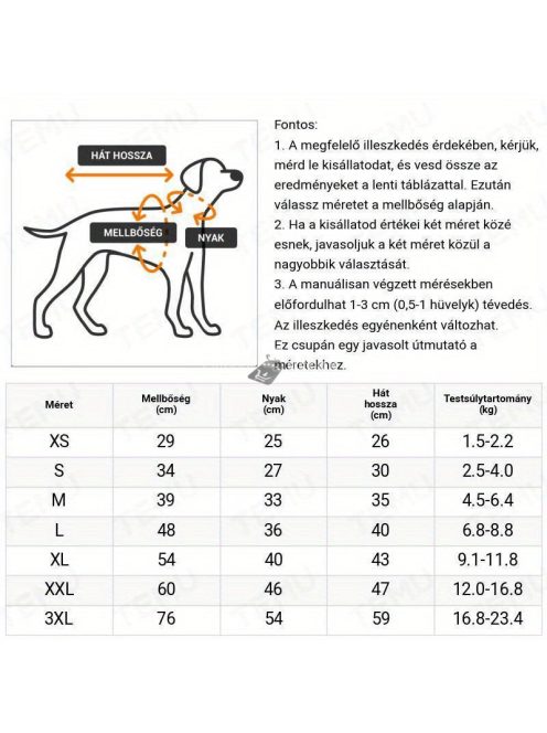 1 db egyszínű vastagított téli kabát kutyáknak