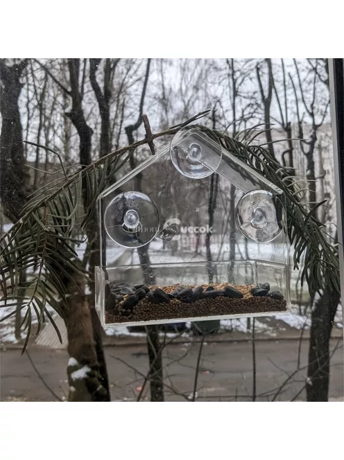 Ablakra helyezhető átlátszó, tapadókorongos madáretető
