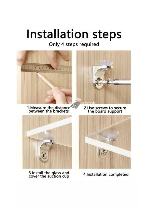 10 darabos fém polctartó konzol tapadókoronggal üveg- és fa polcokhoz