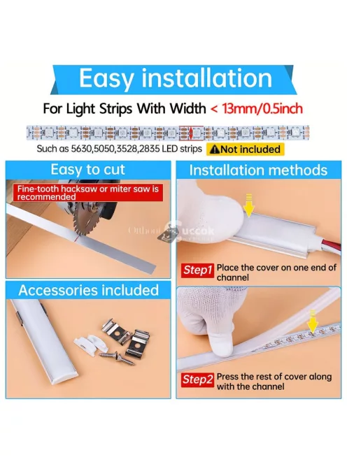 10 csomag 50 cm-es flexibilis ezüst LED csatorna tejfehér LED