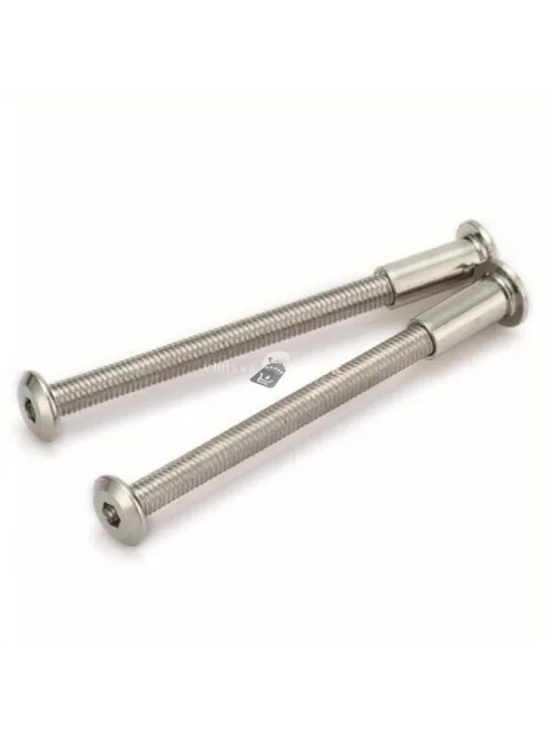 Nikkelezett M6 kerekfejű csavar -  10mm - 80mm hatszögletű foglalat, jobbmenetes bútorösszekötőkhöz