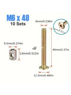 10 db M6 6mm-es bútorcsavar és anyacsavar készlet