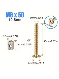 10 db M6 6mm-es bútorcsavar és anyacsavar készlet