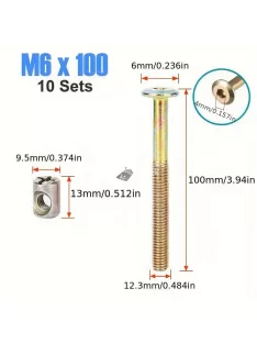 10 db M6 6mm-es bútorcsavar és anyacsavar készlet