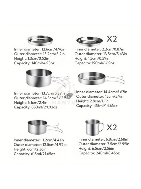 8 darab rozsdamentes acél edénykészlet