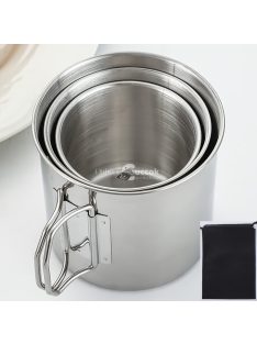  500 ml-es tartós és hordozható  rozsdamentes acél kempingpohár karabinerkapcstal és összecsukható fogantyúval