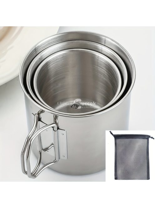 500 ml-es tartós és hordozható  rozsdamentes acél kempingpohár karabinerkapcstal és összecsukható fogantyúval