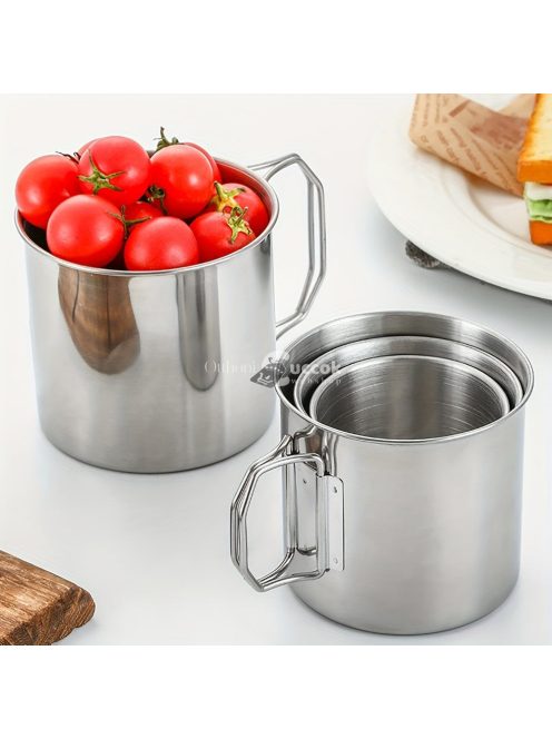 500 ml-es tartós és hordozható  rozsdamentes acél kempingpohár karabinerkapcstal és összecsukható fogantyúval