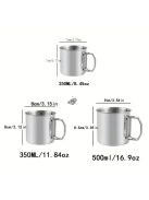 500 ml-es tartós és hordozható  rozsdamentes acél kempingpohár karabinerkapcstal és összecsukható fogantyúval