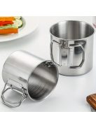 500 ml-es tartós és hordozható  rozsdamentes acél kempingpohár karabinerkapcstal és összecsukható fogantyúval