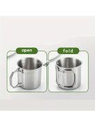 500 ml-es tartós és hordozható  rozsdamentes acél kempingpohár karabinerkapcstal és összecsukható fogantyúval