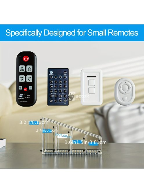 Átlátszó műanyag távirányító tartó, 4 rekeszes asztali rendező