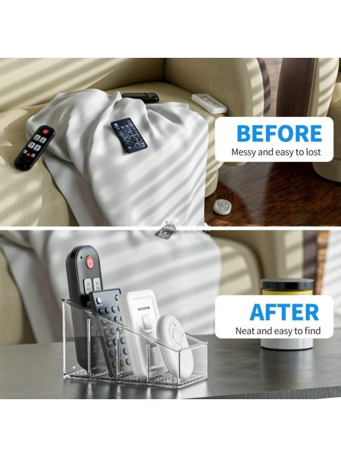 Átlátszó műanyag távirányító tartó, 4 rekeszes asztali rendező