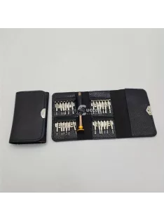   25 darabos precíziós csavarhúzó készlet műbőr tokkal - Ideális szemüvegekhez, órákhoz és elektronikai eszköz javításhoz