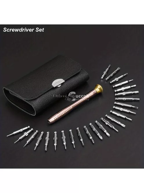 25 darabos precíziós csavarhúzó készlet műbőr tokkal - Ideális szemüvegekhez, órákhoz és elektronikai eszköz javításhoz