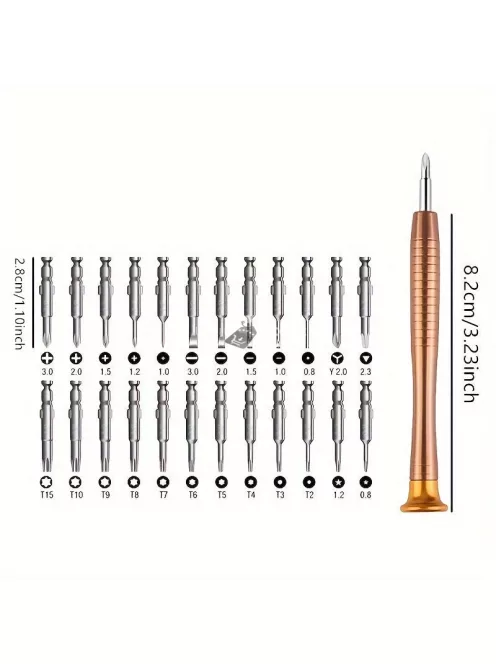25 darabos precíziós csavarhúzó készlet műbőr tokkal - Ideális szemüvegekhez, órákhoz és elektronikai eszköz javításhoz