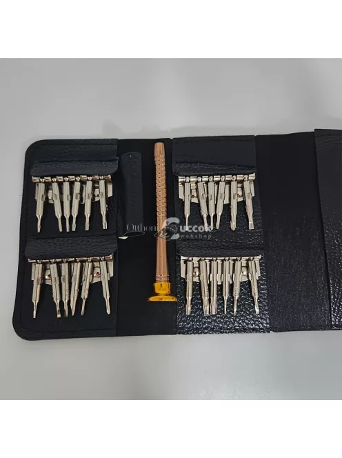 25 darabos precíziós csavarhúzó készlet műbőr tokkal - Ideális szemüvegekhez, órákhoz és elektronikai eszköz javításhoz