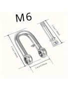 10db M6 rozsdamentes acél D-bilincs, nagy teherbírású D gyűrűs bilincszár kapocs