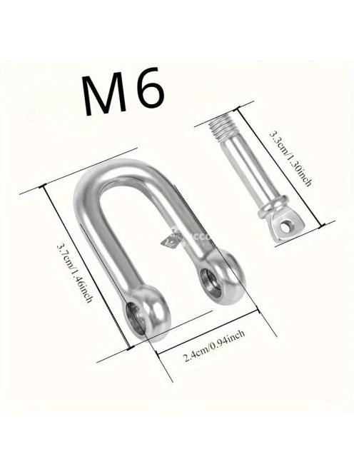 10db M6 rozsdamentes acél D-bilincs, nagy teherbírású D gyűrűs bilincszár kapocs