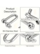 10db M6 rozsdamentes acél D-bilincs, nagy teherbírású D gyűrűs bilincszár kapocs